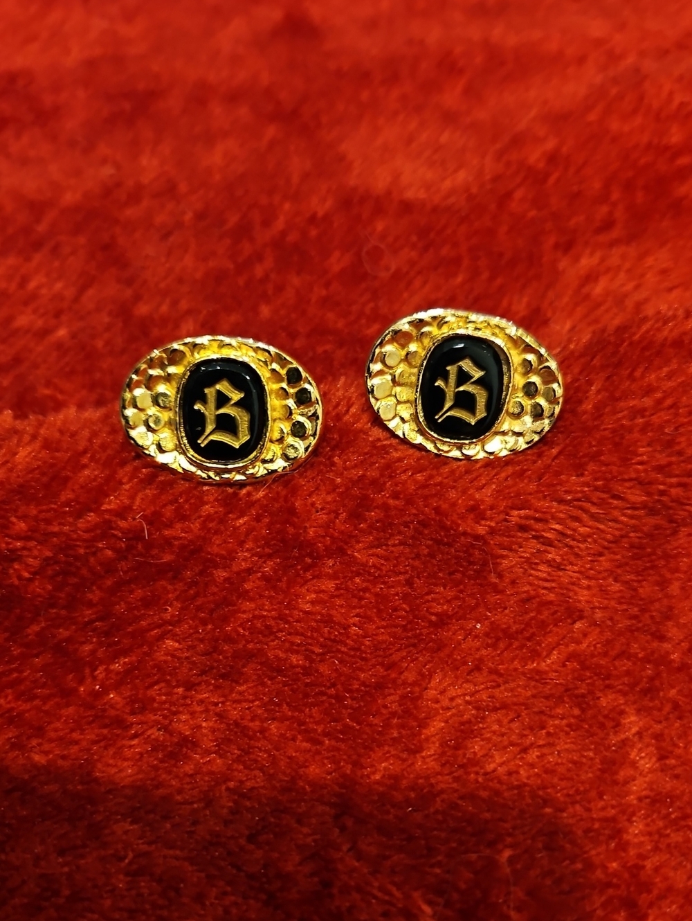 Vintage Gold and Black Oval 'B' Monogram Cuff Links